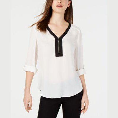 A. Byer Juniors Contrast Trim Zip Neck Top, Size XS