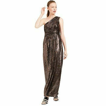 Calvin Klein Womens Metallic One Shoulder Evening Dress, Size 4