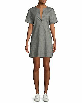 Theory Sharkskin Short-Sleeve Shift Dress, Gray, Size Medium