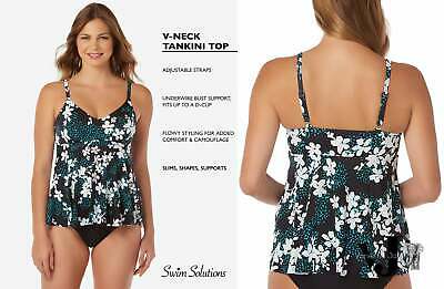 Swim Solutions Garden Confetti Underwire Babydoll Tankini Top,  Size 8