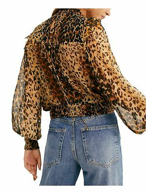 Free People Womens Brown Animal Print Long Sleeve Top