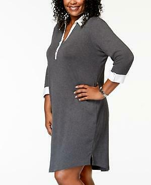 Karen Scott Plus Size 3/4-Sleeve Contrast Shirtdress