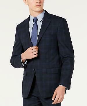 Calvin Klein Mens Sport Coat Navy Blue Size 38S Plaid Wool Blazer