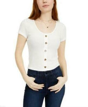 Hippie Rose Juniors Button-Trimmed Waffle-Knit Top