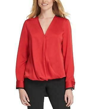 Dkny Hammered Satin Twist-Front Blouse, Size Medium