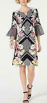 Jm Collection Chiffon-Bell Sleeve Dress, Size Small/Magnolia Blosso