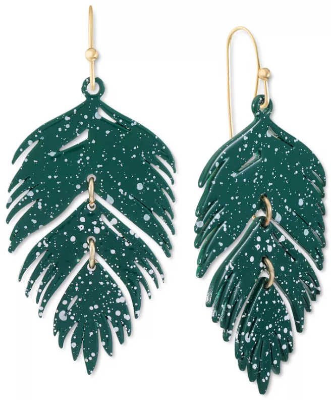Alfani Gold-Tone Colored Palm Leaf Drop Earrings