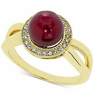 Charter Club Gold Plate Pave and Imitation Pearl Halo Split Ring, Size 10/Red