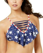 California Waves Juniors Navy Americana Strappy Flounce Bikini Top, Size Small