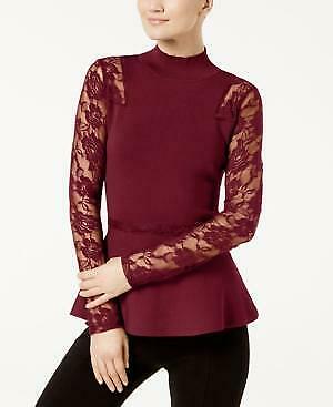Inc International Concepts Lace-Sleeve Peplum Sweater,XLarge