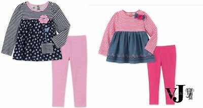 Kids Headquarters Baby Girls 2-Pc. Striped Floral-Print Top & Leggings Set