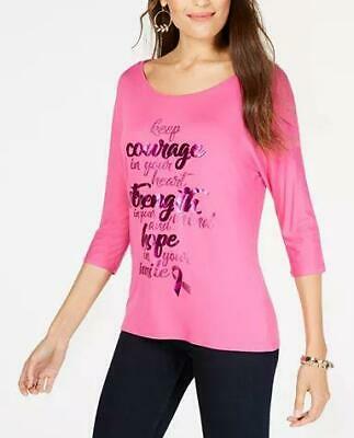 Thalia Sodi Foil-Print Breast Cancer Awareness Top,Size Large