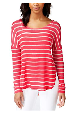 Maison Jules Womens Long-Sleeve Striped Lightweight Sweater Top Size XXL, Coral