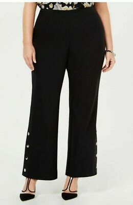 International Concepts Womens Plus Belted Split Hem Bootcut Pants, Black, Sz 14W