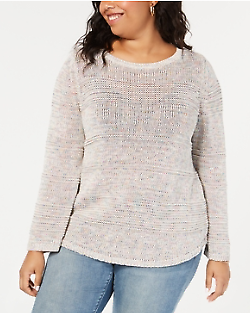 Style & Co Plus Size Textured-Stripe Confetti Sweater, White, Size 3X