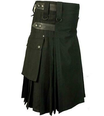 Black Leather Strap Utility Kilt For Active Man Kilt Wedding Kilts Black SZ 40