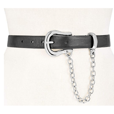 DKNY Chain Swag Leather Belt Black