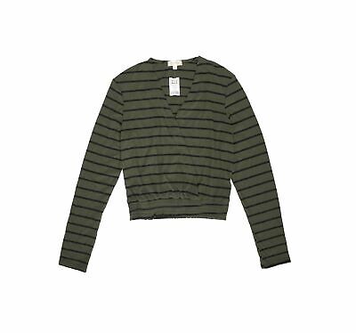 Ultra Flirt Smocked Hem Top Long Sleeve Striped Green /Black Size XL