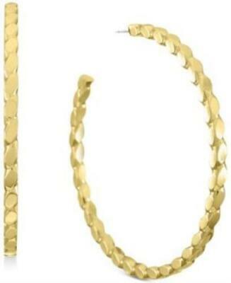Inc Gold-Tone Medium Textured Open Hoop Earrings