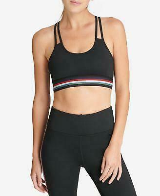 DKNY Sport Track-Stripe Racerback Mid-Impact Sports Bra Black