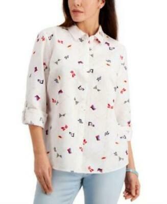 Charter Club Linen Nautical-Print Blouse, Size XS