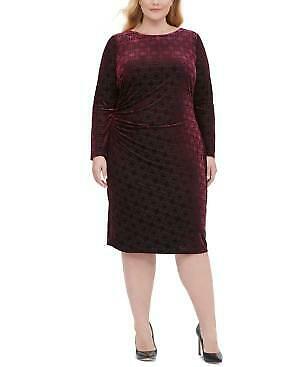 Tommy Hilfiger Women's Ruched Velvet Geometric Long Sleeve Dress ,Size 16W