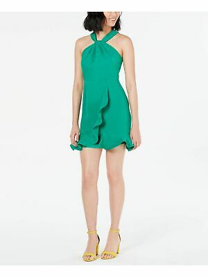 19 Cooper Womens Lace Ruffled Halter Dress-XS/Green