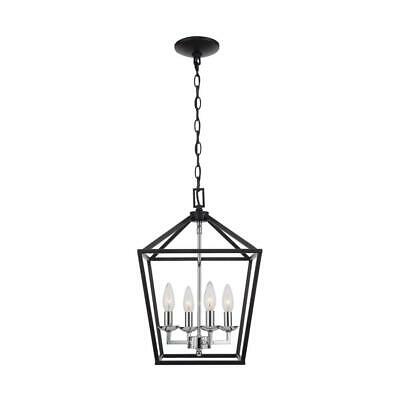 Home Decorators Collection Weyburn 4-Light Black and Polished Chrome Caged Chand