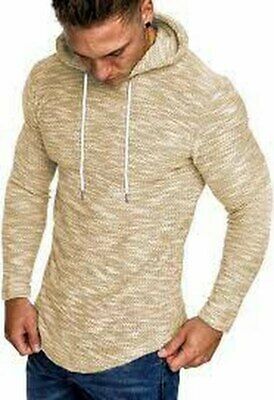 Coofandy Mens Hooded Sweatshirt Long Sleeve Knitted Hoodies, Khaki, Size Medium