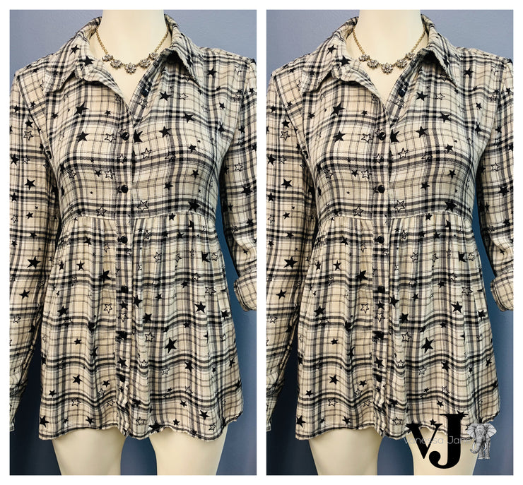 Style & Co Printed Mesh Tiered Shirt, Size Small