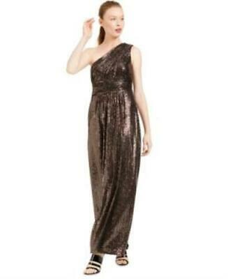 Calvin Klein Womens One-Shoulder Metallic Gown