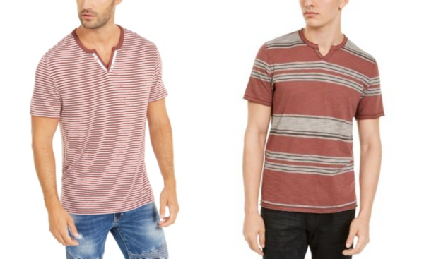 Inc Mens Stripe Split-Neck T-Shirt