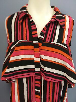 Ny Collection Striped Ruffled Cold-shoulder Top, Size Medium