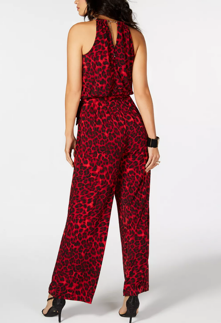 Thalia Sodi Cheetah-Print Chain-Neck Jumpsuit, Size Small