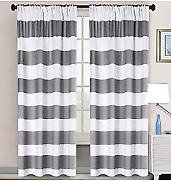 Ellery Homestyle Gray and White Striped Rod Pocket Window Curtains