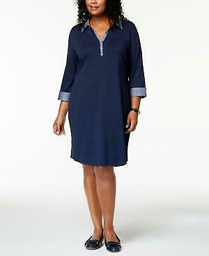 Karen Scott Plus Size 3/4-Sleeve Contrast Shirtdress, Various Colors, Sizes