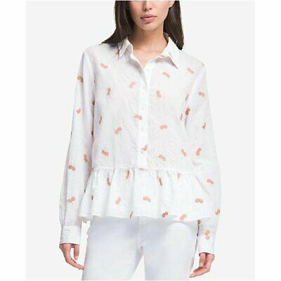 DKNY Embroidered Peplum Shirt, Size Small