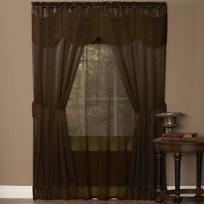 Achim Halley Satin 6-Piece Window Set With Austrian Valance, Chocolate, 56x84