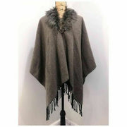 Charlie Paige Faux Fur Brown Cape with Fringe One Size
