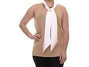 Lauren Ralph Lauren Tan Pearl Contrast-Neckline Jersey Shirt,Size Small