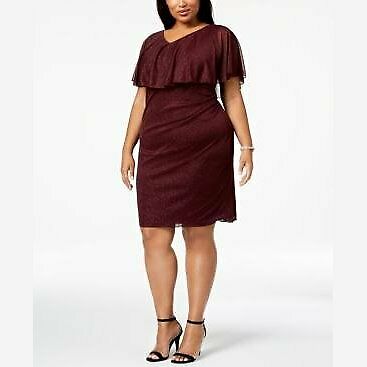 Connected Womens Plus Size Metallic Popover Dress, 14W/Bordeaux