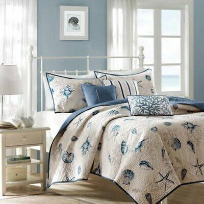 Madison Park Nantucket Coastal Quilted Coverlet Set, King, Blue