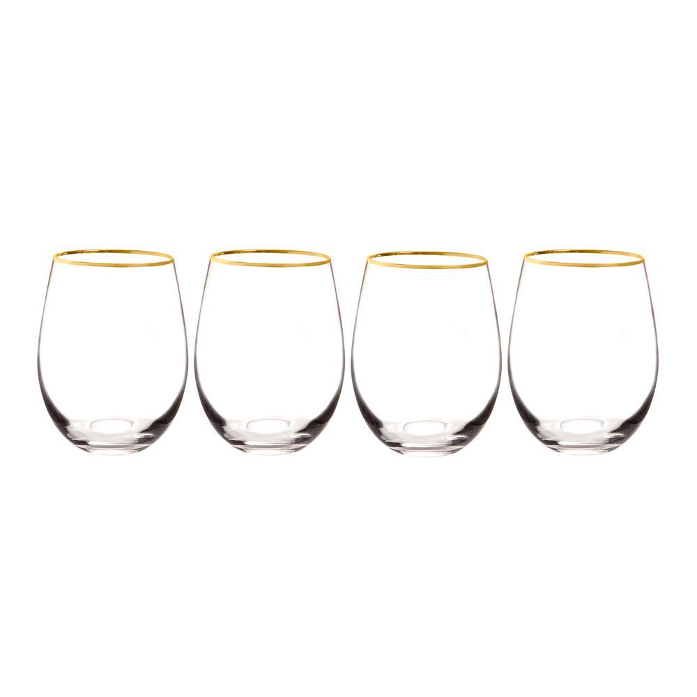 4 Ct Cathys Concepts Personalized Gold Rim Stemless Wine Glasses