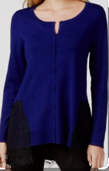 Alfani Blue Black Lace Inset Womens Size XL Cardigan Sweater