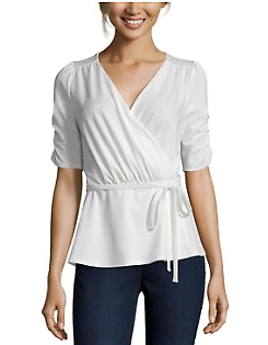 John Paul Richard Women's Ruched Belted Top White , Size Small