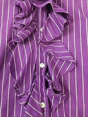 Champs Purple and white striped ruffle shirt, Size Medium