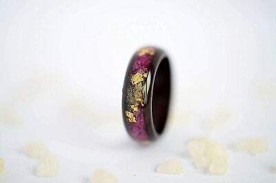 Vytvir 5 Year Anniversary Wood Ring With Purple Orchid and Gold Flakes. Size 8