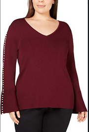 I.n.c. Plus Size Pearl-Trimmed V-Neck Sweater, Size 3X