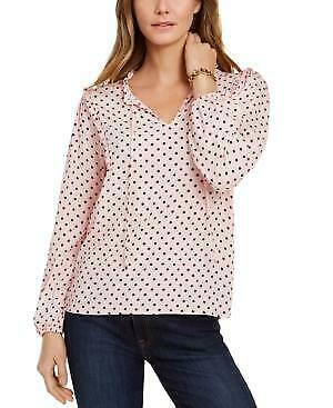 Tommy Hilfiger Women's Polka Dot Long Sleeve V Neck Blouse Top