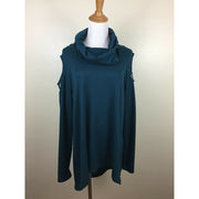 Belldini Womens Cut Out Sleeve Back Cowl Neck Shirt, 2X/Winter Teal